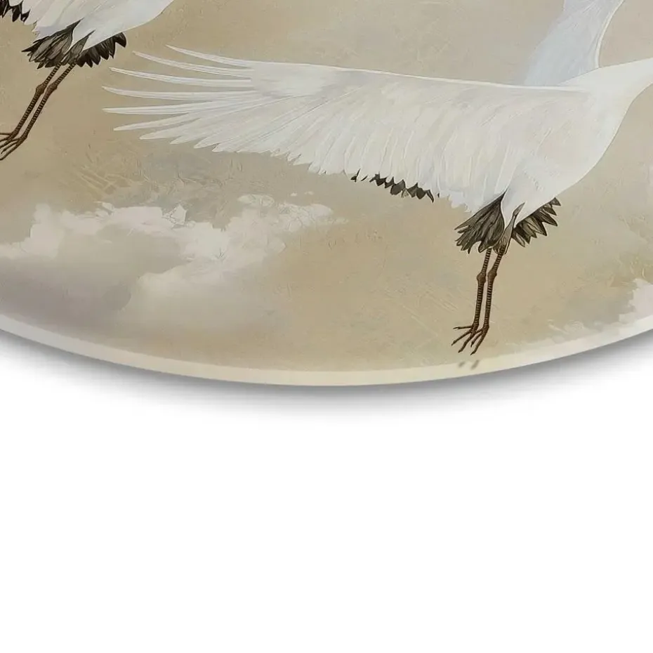Glasschilderij Kraanvogels onder de maan - Ø 50cm - Beige