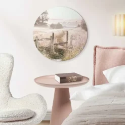 Glasschilderij Ochtenddauw in de weide - Ø 50cm - Beige