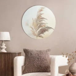 Glasschilderij Pluim in de wind - Ø 50cm - Beige