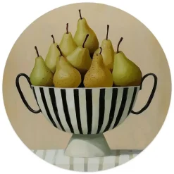 Glasschilderij Schaal met peren - Ø 50cm - Groen