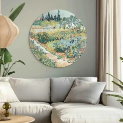 Glasschilderij Van Gogh - Tuin in Arles - Ø 70cm - Groen