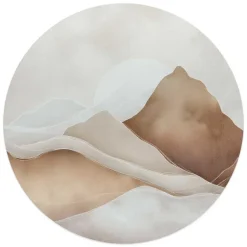 Glasschilderij Zon achter de bergen - Ø 50cm - Beige