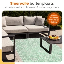 Goliving Buitenkleed Summer Flora - 183x290CM - Draagtas - Groen/Wit