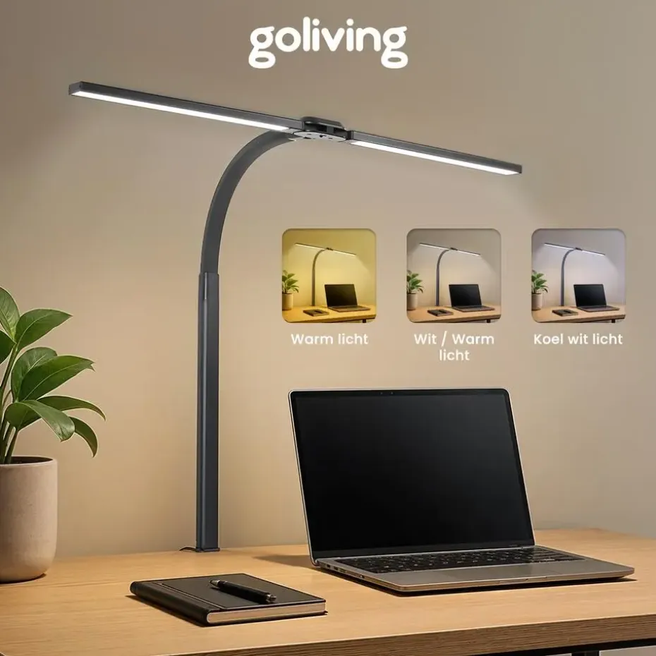 Goliving Bureaulamp met Klem - 78 CM - LED Dimbaar - Touch Bediening