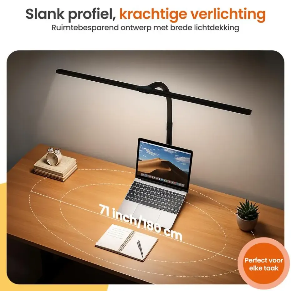 Goliving Bureaulamp met Klem - 78 CM - LED Dimbaar - Touch Bediening