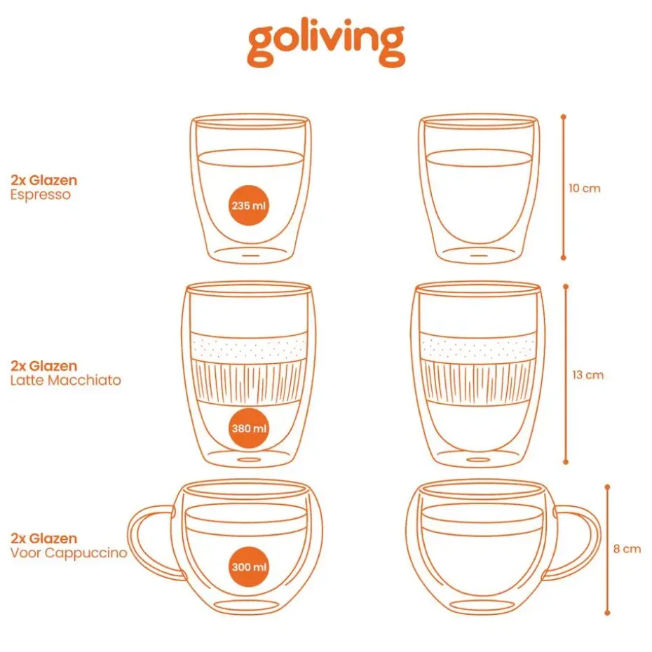 Goliving Dubbelwandige Koffieglazen - Kopjes - Glazen - Set Van 6