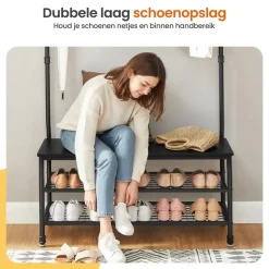 Goliving Kapstok - Garderoberek - Schoenenrek - Staand - XL - Zwart Hout