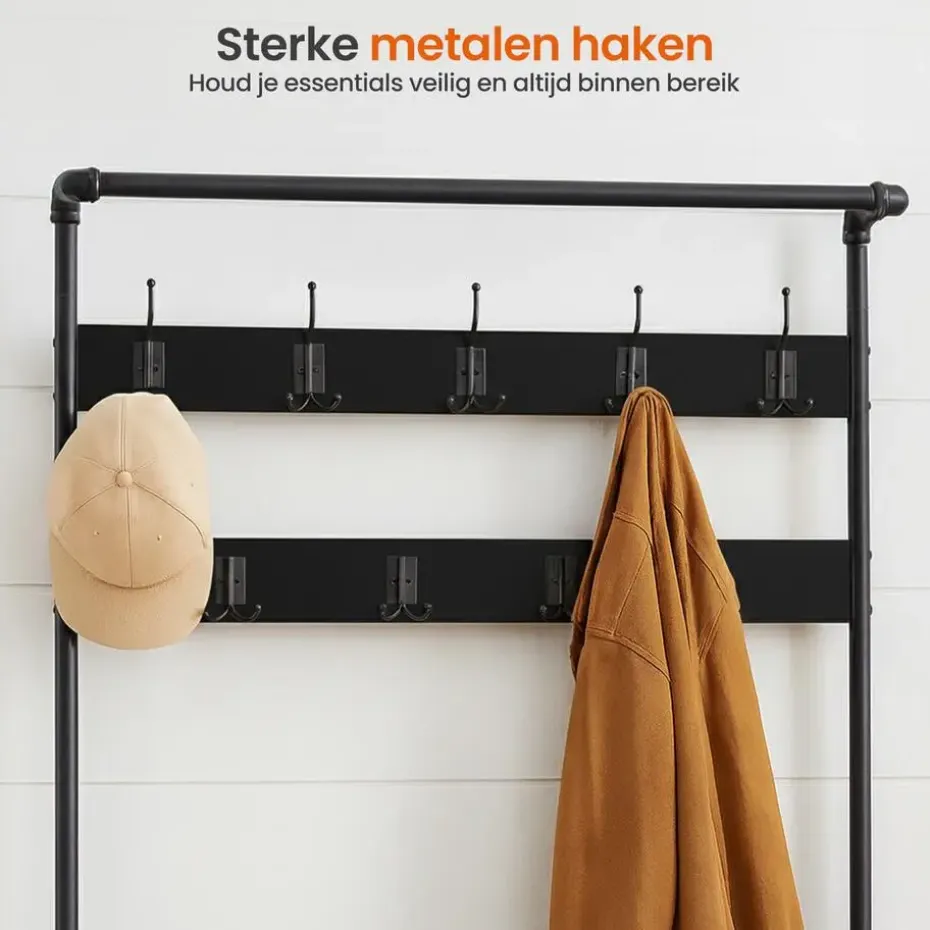 Goliving Kapstok - Garderoberek - Schoenenrek - Staand - XL - Zwart Hout