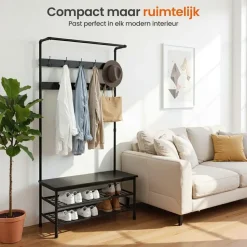 Goliving Kapstok - Garderoberek - Schoenenrek - Staand - XL - Zwart Hout
