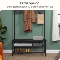 Goliving Kapstok - Garderoberek - Schoenenrek - Staand - XL - Zwart Hout