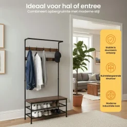 Goliving Kapstok - Garderoberek - Schoenenrek - Staand - Industrieel - XL