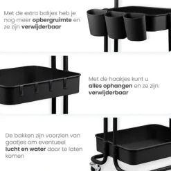 Goliving Keukentrolley op wieltjes - Serveerwagen - Keuken Trolley - Met Bakjes