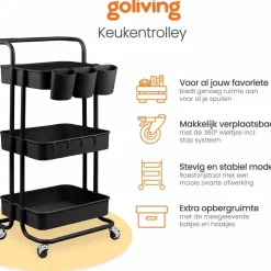 Goliving Keukentrolley op wieltjes - Serveerwagen - Keuken Trolley - Met Bakjes