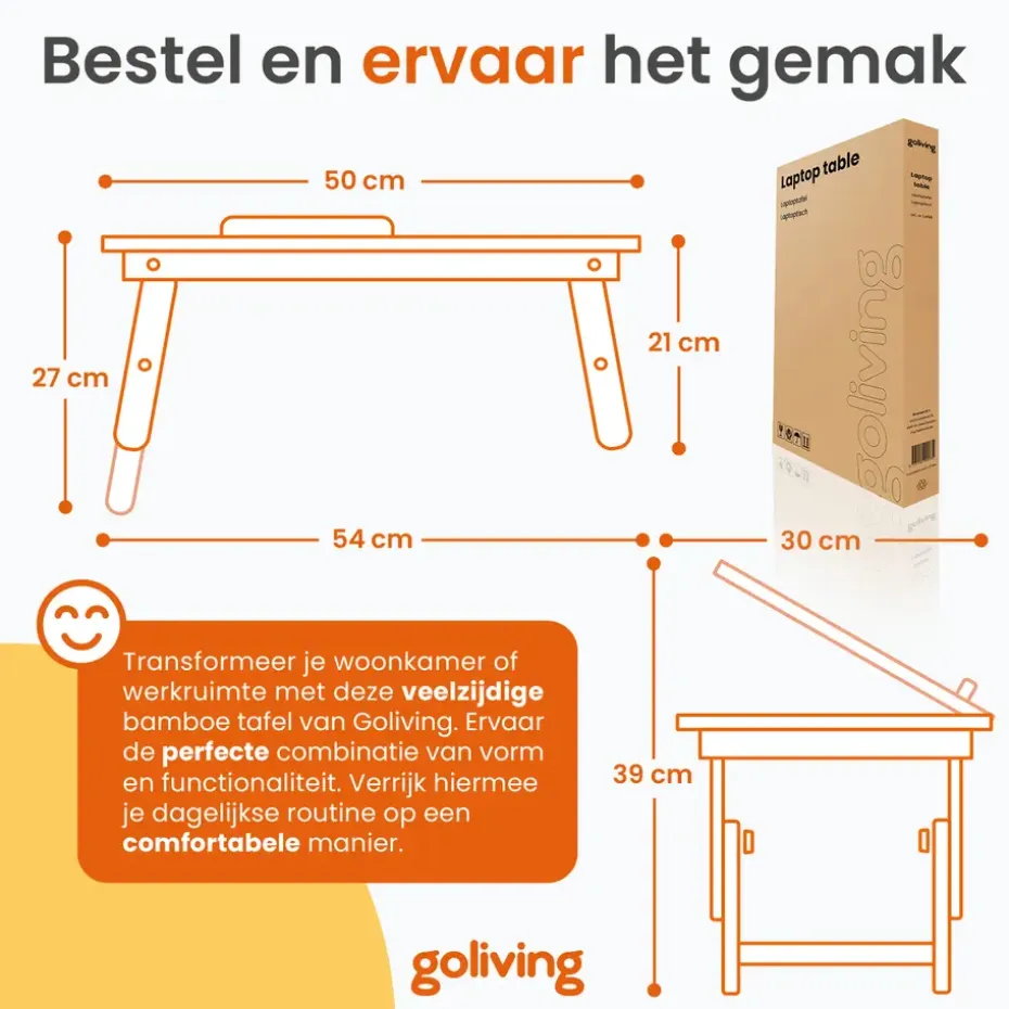 Goliving Laptoptafel - Uitklapbaar 39 cm - Ergonomisch - Laptopstandaard