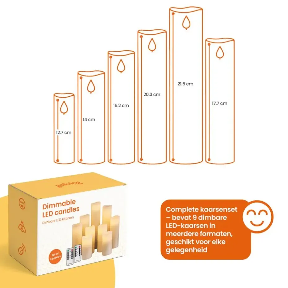 Goliving Led Kaarsen - Bewegende Vlam - Afstandsbediening - Set van 9