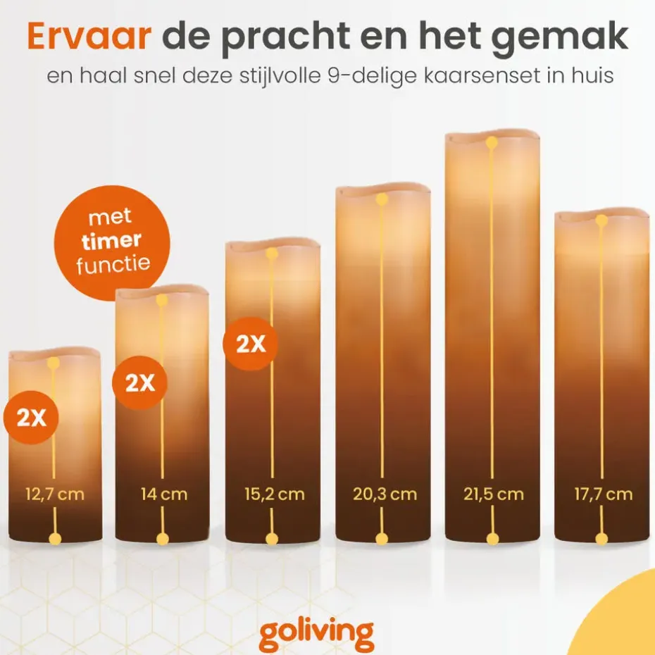 Goliving Led Kaarsen - Bewegende Vlam - Afstandsbediening - Set van 9