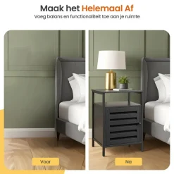 Goliving Nachtkastje - 40 x 40 x 60 cm - Opbergkastje - Bijzettafel - Zwart