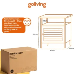 Goliving Nachtkastje - 40 x 40 x 60 cm - Opbergkastje - Bijzettafel - Zwart