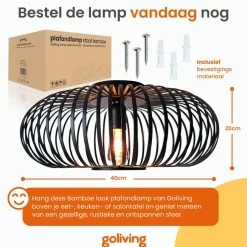 Goliving Plafondlamp - Plafonnière - E27 - Metaal - Ø 40 cm - Zwart