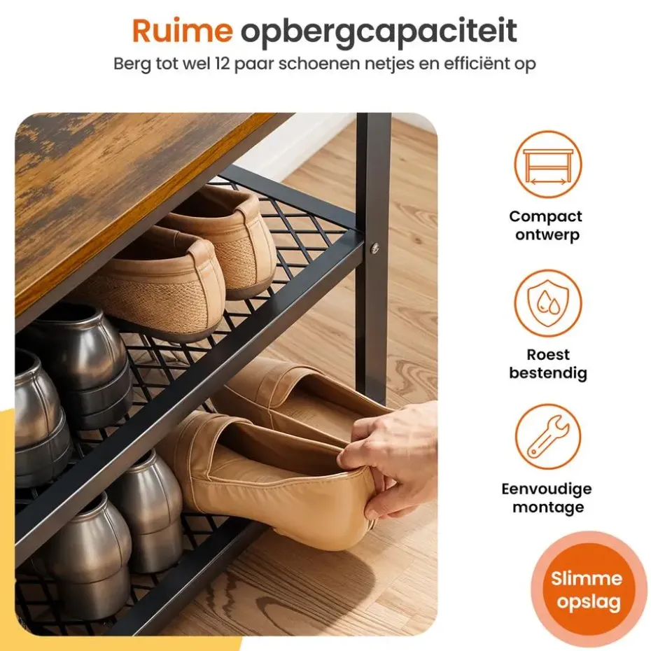 Goliving Schoenenrek - Schoenenbank - Halbank - Industrieel - Bruin