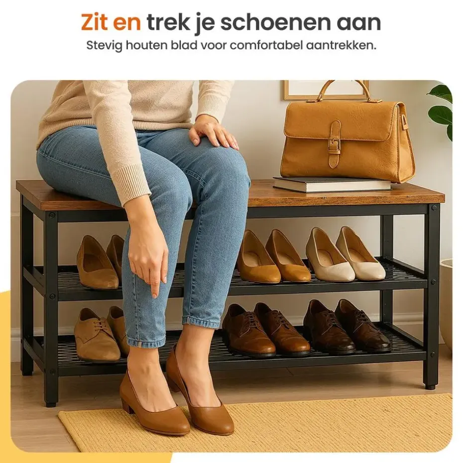 Goliving Schoenenrek - Schoenenbank - Halbank - Industrieel - Bruin