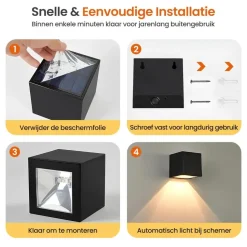 Goliving Solar Kubus Wandlamp - Solar Tuinverlichting - Zwart