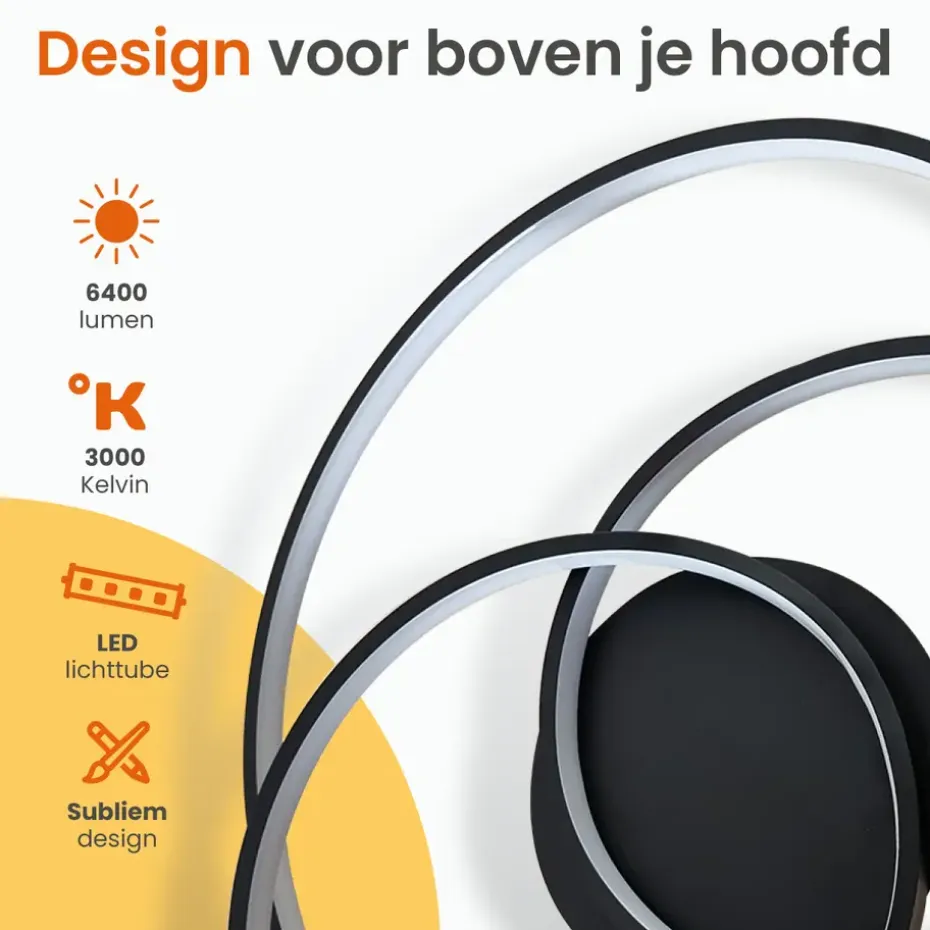 Goliving Spiraal Plafondlamp - Plafonnière - LED - 35w - Ø63cm - Zwart