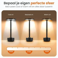 Goliving Tafellamp Op Accu - Oplaadbaar en Dimbaar - Hoogte 27 cm - Zwart