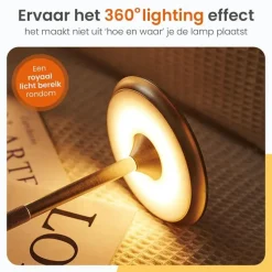 Goliving Tafellamp Op Accu - Oplaadbaar en Dimbaar - Hoogte 27 cm - Goud