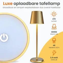 Goliving Tafellamp Oplaadbaar – Draadloos en dimbaar – Moderne touch lamp