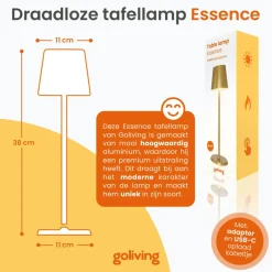 Goliving Tafellamp Oplaadbaar – Draadloos en dimbaar – Moderne touch lamp