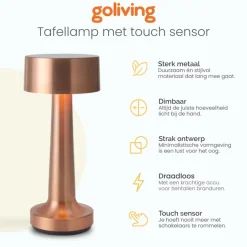 Goliving Tafellamp Oplaadbaar – Draadloos en dimbaar – Moderne touch lamp