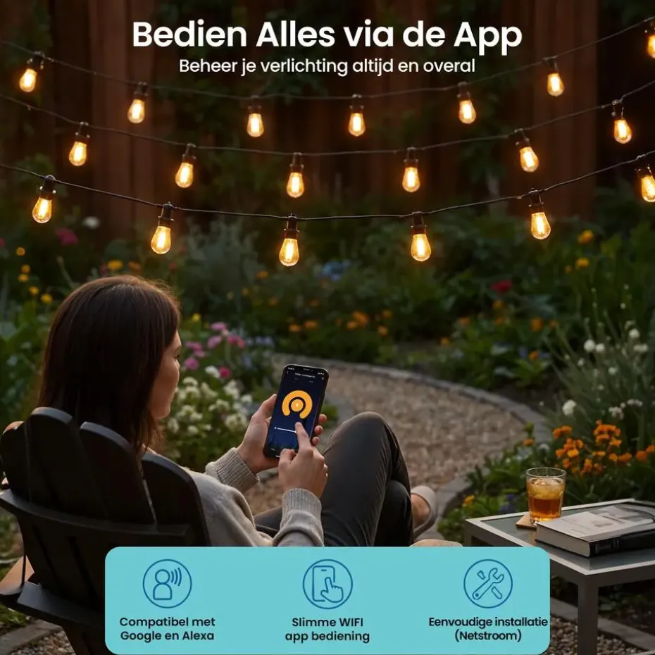 Gologi lichtsnoer buiten en binnen - Lichtslinger 15M - Tuinverlichting LED