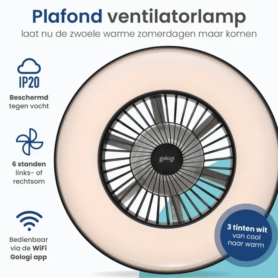 Gologi Plafondventilator met Verlichting - Ø60 cm - LED RGBW - 6 Standen