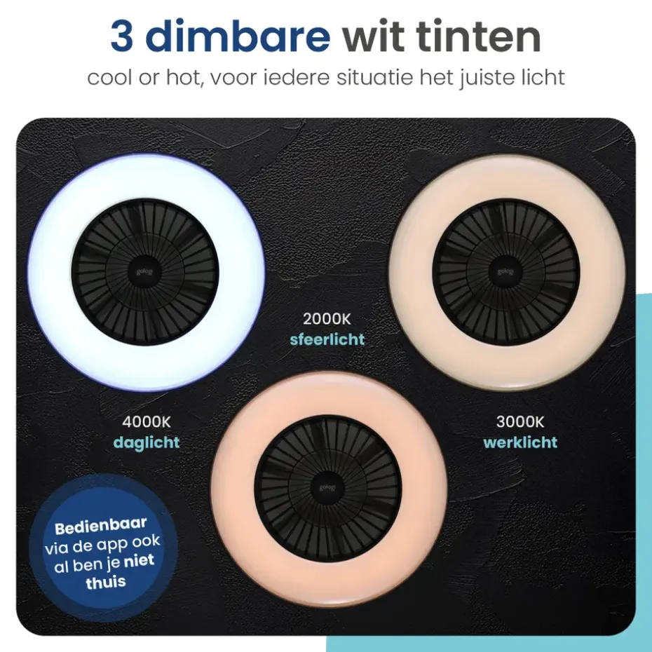 Gologi Plafondventilator met Verlichting - Ø60 cm - LED RGBW - 6 Standen