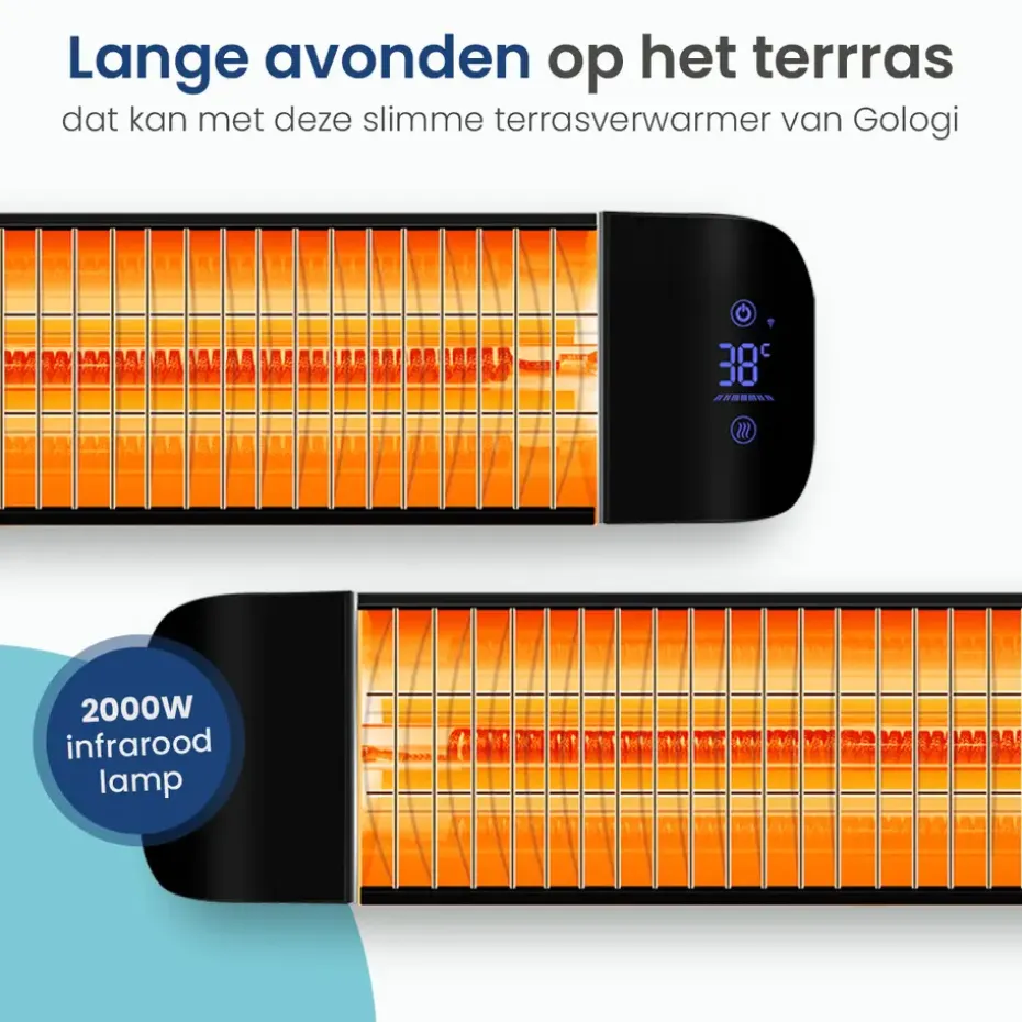 Gologi Slimme Terrasverwarmer - Heater Elektrisch - 2000W - Zwart