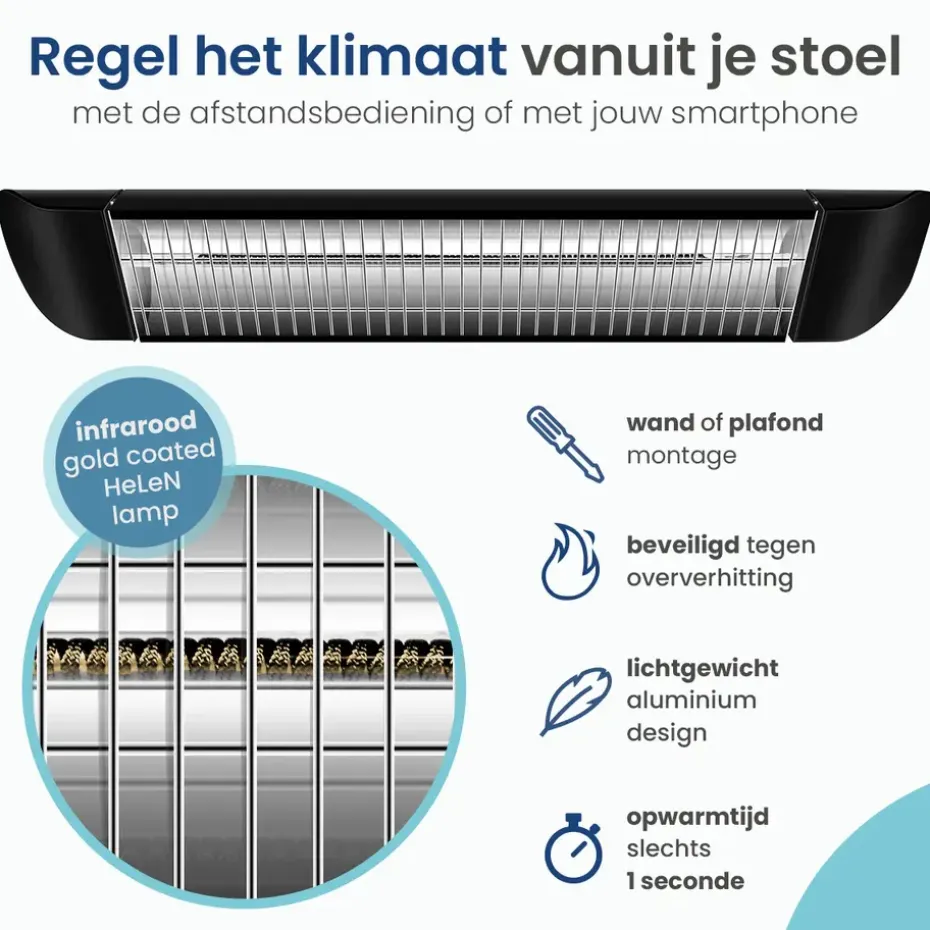 Gologi Slimme Terrasverwarmer - Heater Elektrisch - 2000W - Zwart