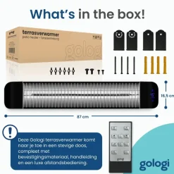 Gologi Slimme Terrasverwarmer - Heater Elektrisch - 2000W - Zwart