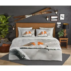 Good Morning Dekbedovertrek "roodborst vogels in de sneeuw" (140x200/220 cm)