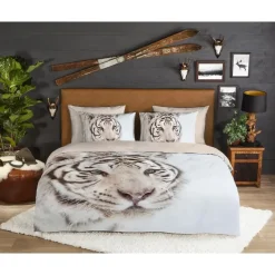 Good Morning Witte Tijger Flanel Debedovertrek Off-white-2-persoons (200 x 20...