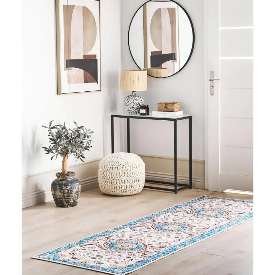 GORDES - Loper tapijt - Beige/Blauw - 80 x 240 cm - Polyester