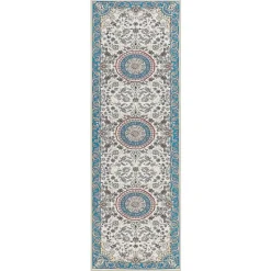 GORDES - Loper tapijt - Beige/Blauw - 80 x 240 cm - Polyester