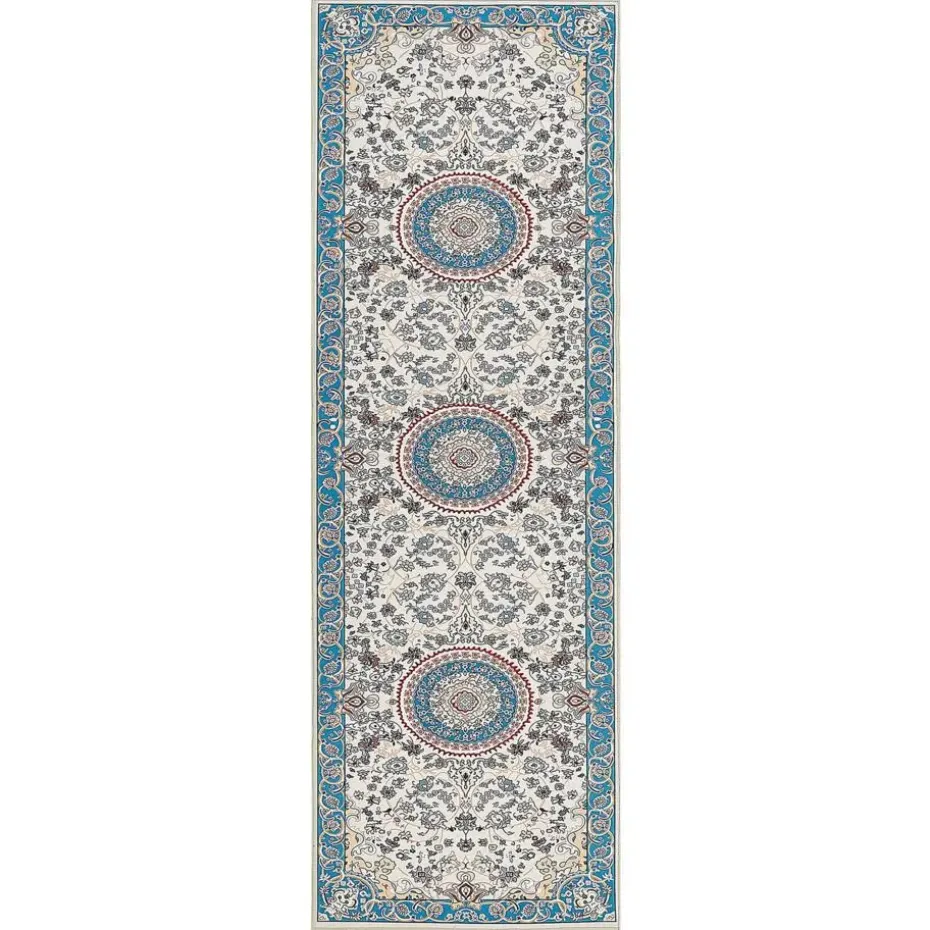 GORDES - Loper tapijt - Beige/Blauw - 80 x 240 cm - Polyester