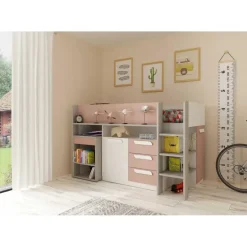 Halfhoogslaper Beau 90x200 met bureau - oudroze