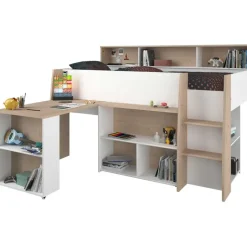Halfhoogslaper Duffy 90x200cm met bureau - wit / eikdecor