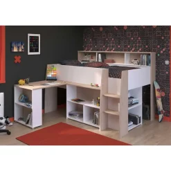 Halfhoogslaper Duffy 90x200cm met bureau - wit / eikdecor
