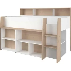 Halfhoogslaper Duffy 90x200cm met bureau - wit / eikdecor