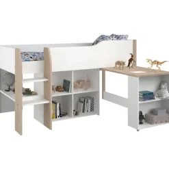 Halfhoogslaper met bureau Moscon 90x200 - wit/eik