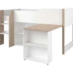 Halfhoogslaper met bureau Moscon 90x200 - wit/eik