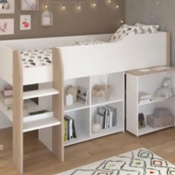 Halfhoogslaper met bureau Moscon 90x200 - wit/eik